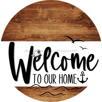 Thumbnail for Welcome To Our Home Sign Nautical White Stripe Wood Grain Decoe-3089-Dh 18 Round