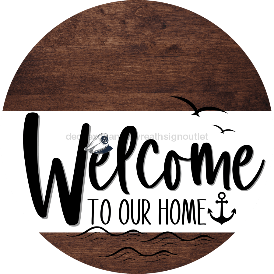 Welcome To Our Home Sign Nautical White Stripe Wood Grain Decoe-3090-Dh 18 Round