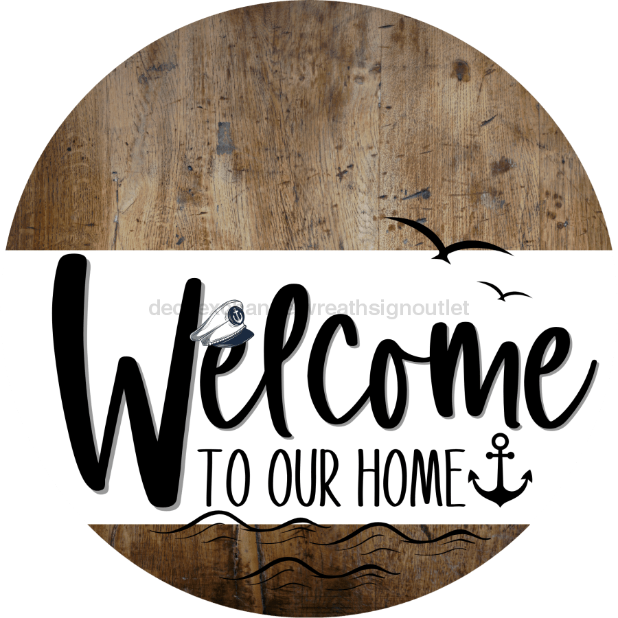 Welcome To Our Home Sign Nautical White Stripe Wood Grain Decoe-3091-Dh 18 Round