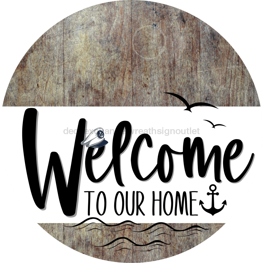 Welcome To Our Home Sign Nautical White Stripe Wood Grain Decoe-3092-Dh 18 Round