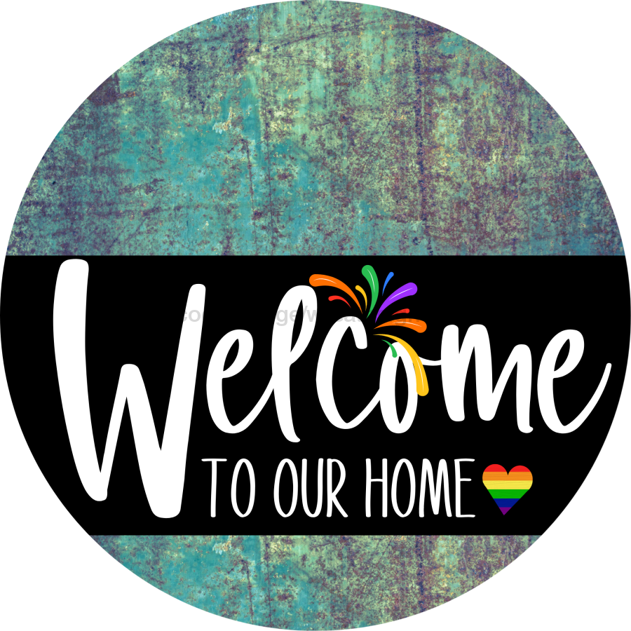 Welcome To Our Home Sign Pride Black Stripe White Wash Decoe-3996-Dh 18 Wood Round