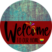 Thumbnail for Welcome To Our Home Sign Pride Dark Red Stripe Petina Look Decoe-3914-Dh 18 Wood Round