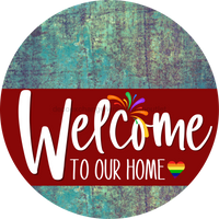 Thumbnail for Welcome To Our Home Sign Pride Dark Red Stripe Petina Look Decoe-3924-Dh 18 Wood Round