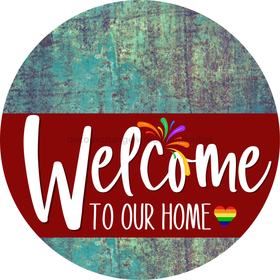 Welcome To Our Home Sign Pride Dark Red Stripe Petina Look Decoe-3924-Dh 18 Wood Round