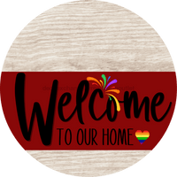 Thumbnail for Welcome To Our Home Sign Pride Dark Red Stripe White Wash Decoe-3916-Dh 18 Wood Round