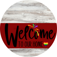 Thumbnail for Welcome To Our Home Sign Pride Dark Red Stripe White Wash Decoe-3917-Dh 18 Wood Round