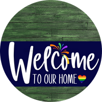 Thumbnail for Welcome To Our Home Sign Pride Navy Stripe Green Stain Decoe-3868-Dh 18 Wood Round