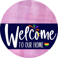 Thumbnail for Welcome To Our Home Sign Pride Navy Stripe Pink Stain Decoe-3865-Dh 18 Wood Round