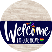 Thumbnail for Welcome To Our Home Sign Pride Navy Stripe White Wash Decoe-3866-Dh 18 Wood Round