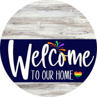 Thumbnail for Welcome To Our Home Sign Pride Navy Stripe White Wash Decoe-3867-Dh 18 Wood Round