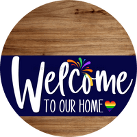 Thumbnail for Welcome To Our Home Sign Pride Navy Stripe Wood Grain Decoe-3859-Dh 18 Round