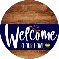 Thumbnail for Welcome To Our Home Sign Pride Navy Stripe Wood Grain Decoe-3860-Dh 18 Round