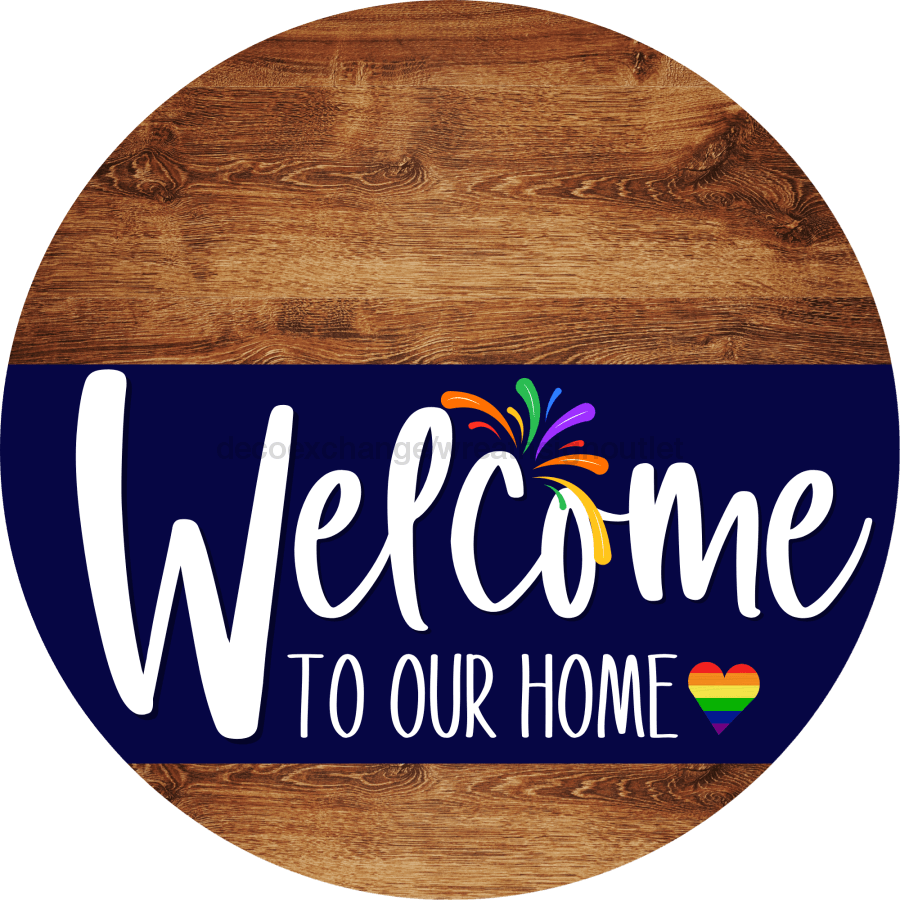 Welcome To Our Home Sign Pride Navy Stripe Wood Grain Decoe-3860-Dh 18 Round
