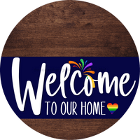 Thumbnail for Welcome To Our Home Sign Pride Navy Stripe Wood Grain Decoe-3861-Dh 18 Round