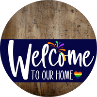 Thumbnail for Welcome To Our Home Sign Pride Navy Stripe Wood Grain Decoe-3862-Dh 18 Round