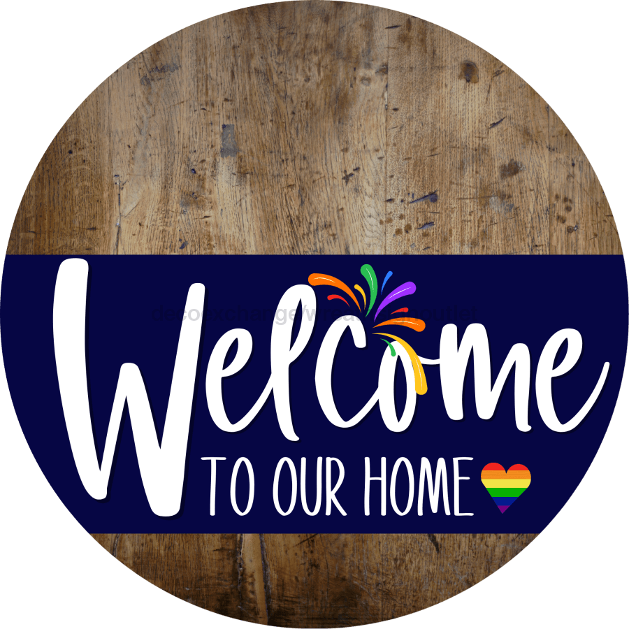 Welcome To Our Home Sign Pride Navy Stripe Wood Grain Decoe-3862-Dh 18 Round
