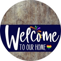 Thumbnail for Welcome To Our Home Sign Pride Navy Stripe Wood Grain Decoe-3863-Dh 18 Round