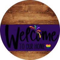 Thumbnail for Welcome To Our Home Sign Pride Purple Stripe Wood Grain Decoe-3950-Dh 18 Round