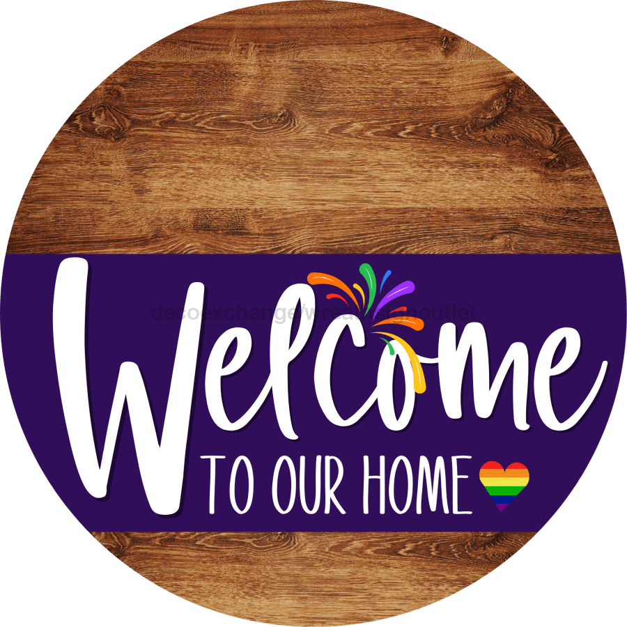 Welcome To Our Home Sign Pride Purple Stripe Wood Grain Decoe-3960-Dh 18 Round