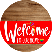 Thumbnail for Welcome To Our Home Sign Pride Red Stripe Wood Grain Decoe-3899-Dh 18 Round