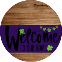 Thumbnail for Welcome To Our Home Sign St Patricks Day Purple Stripe Wood Grain Decoe-3341-Dh 18 Round