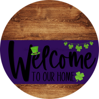 Thumbnail for Welcome To Our Home Sign St Patricks Day Purple Stripe Wood Grain Decoe-3342-Dh 18 Round
