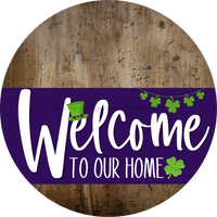 Thumbnail for Welcome To Our Home Sign St Patricks Day Purple Stripe Wood Grain Decoe-3354-Dh 18 Round