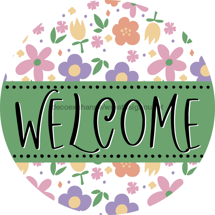Welcome Wreath Sign, Floral Wreath, DECOE-4129, 10 metal Round