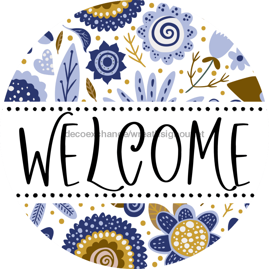 Welcome Wreath Sign, Floral Wreath, DECOE-4131-A, 11.75 metal Round