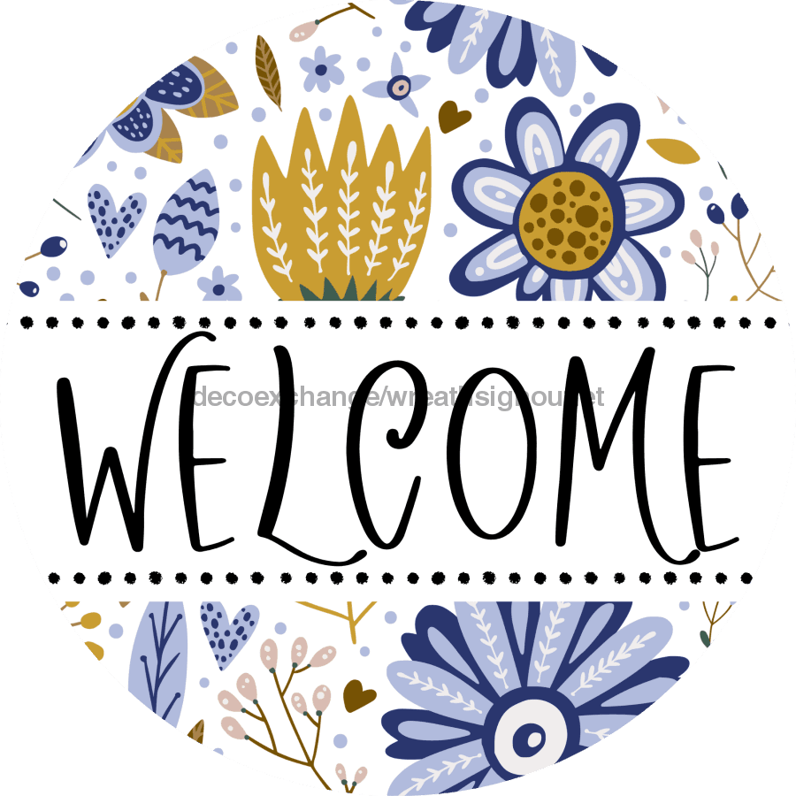Welcome Wreath Sign, Floral Wreath, DECOE-4132, 10 metal Round