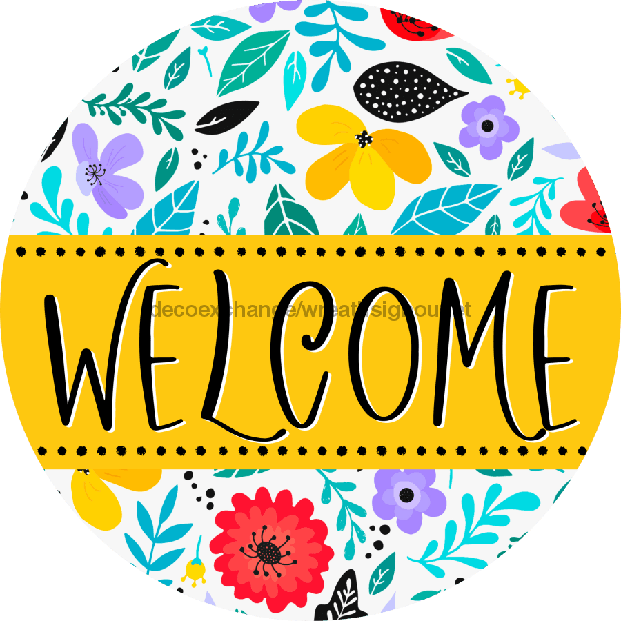 Welcome Wreath Sign, Floral Wreath, DECOE-4133-D, 10 Wood Round