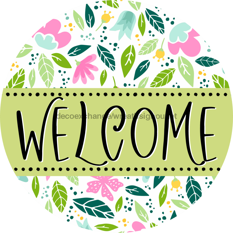 Welcome Wreath Sign, Floral Wreath, DECOE-4134-A, 11.75 metal Round