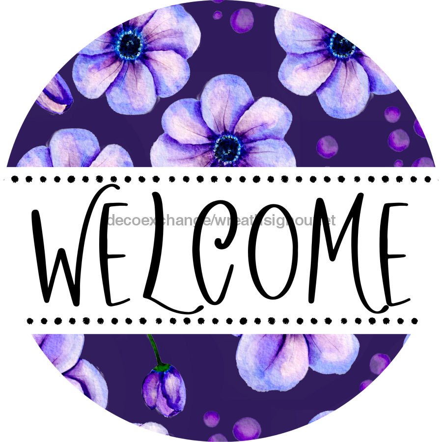 Welcome Wreath Sign, Floral Wreath, DECOE-4139-A, 11.75 metal Round