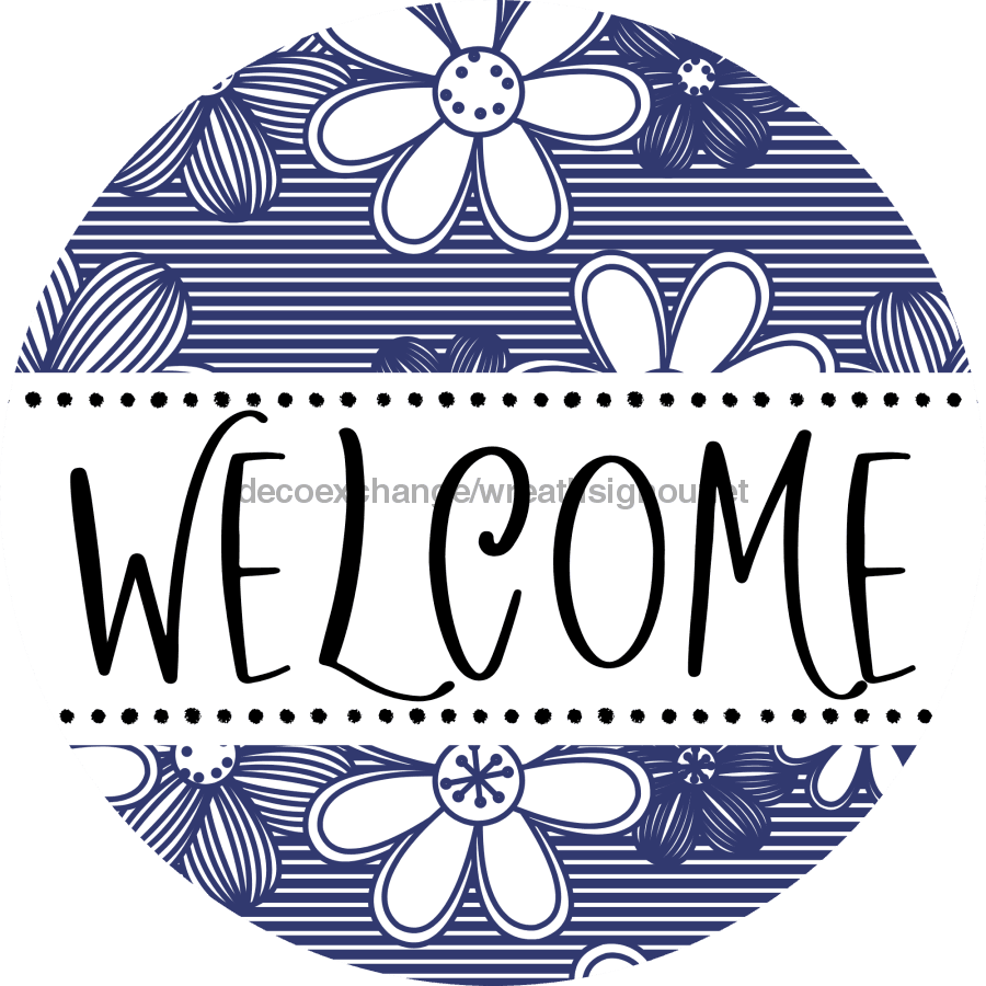 Welcome Wreath Sign, Floral Wreath, DECOE-4140-D, 10 Wood Round