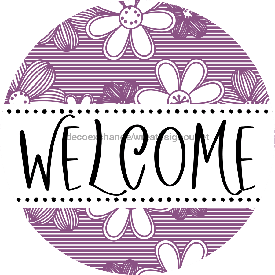 Welcome Wreath Sign, Floral Wreath, DECOE-4142-D, 10 Wood Round