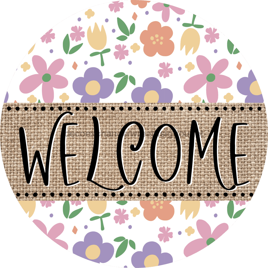 Welcome Wreath Sign, Floral Wreath, DECOE-4149-B, 8 metal Round