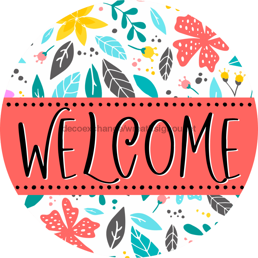 Welcome Tags Round Welcome Wreath Sign, Floral Wreath, VINYL-DECOE-4135, 10