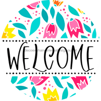 Thumbnail for Welcome Wreath Sign, Floral Wreath, DECOE-4136, 10 vinyl Round