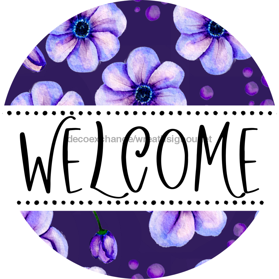 Welcome Wreath Sign, Floral Wreath, DECOE-4139, 10 vinyl Round