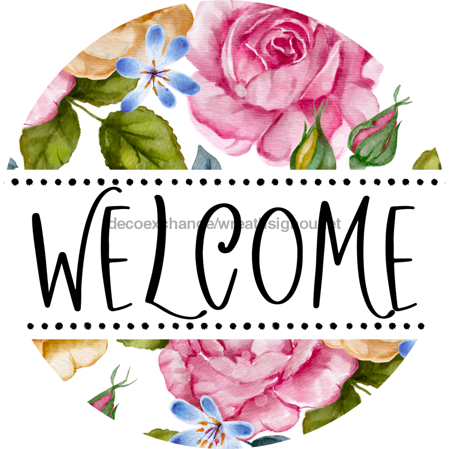Welcome Wreath Sign, Floral Wreath, DECOE-4141, 10 vinyl Round