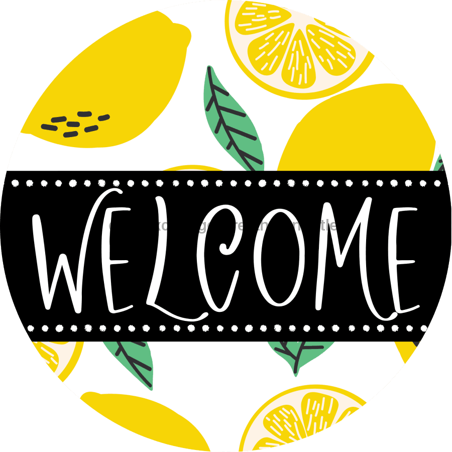 Welcome Wreath Sign, Lemon Wreath, DECOE-4128-B, 8 metal Round