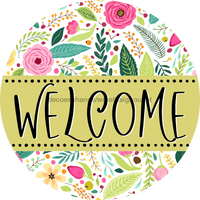 Thumbnail for Welcome Wreath Sign, Spring Floral Wreath, DECOE-4103, 10 metal Round
