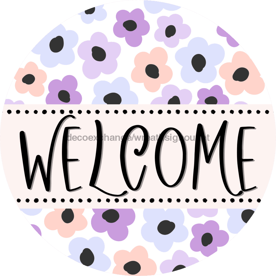 Welcome Wreath Sign, Spring Floral Wreath, DECOE-4105, 10 metal Round