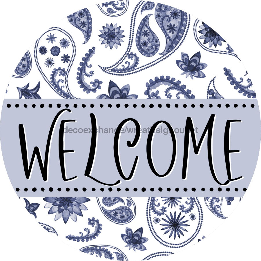 Welcome Wreath Sign, Spring Floral Wreath, DECOE-4109-A, 11.75 metal Round