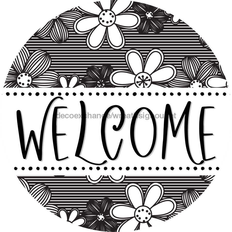 Welcome Wreath Sign, Spring Floral Wreath, DECOE-4110-A, 11.75 metal Round