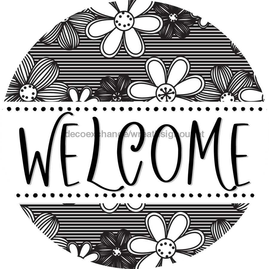 Welcome Wreath Sign, Spring Floral Wreath, DECOE-4110-B, 8 metal Round