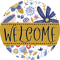 Thumbnail for Welcome Wreath Sign, Spring Floral Wreath, DECOE-4111, 10 metal Round
