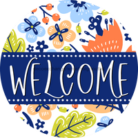 Thumbnail for Welcome Wreath Sign, Spring Floral Wreath, DECOE-4114-A, 11.75 metal Round