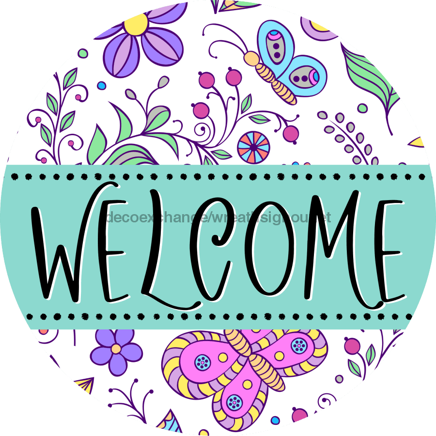 Welcome Wreath Sign, Spring Floral Wreath, DECOE-4115, 10 metal Round