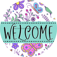 Thumbnail for Welcome Wreath Sign, Spring Floral Wreath, DECOE-4115, 10 metal Round
